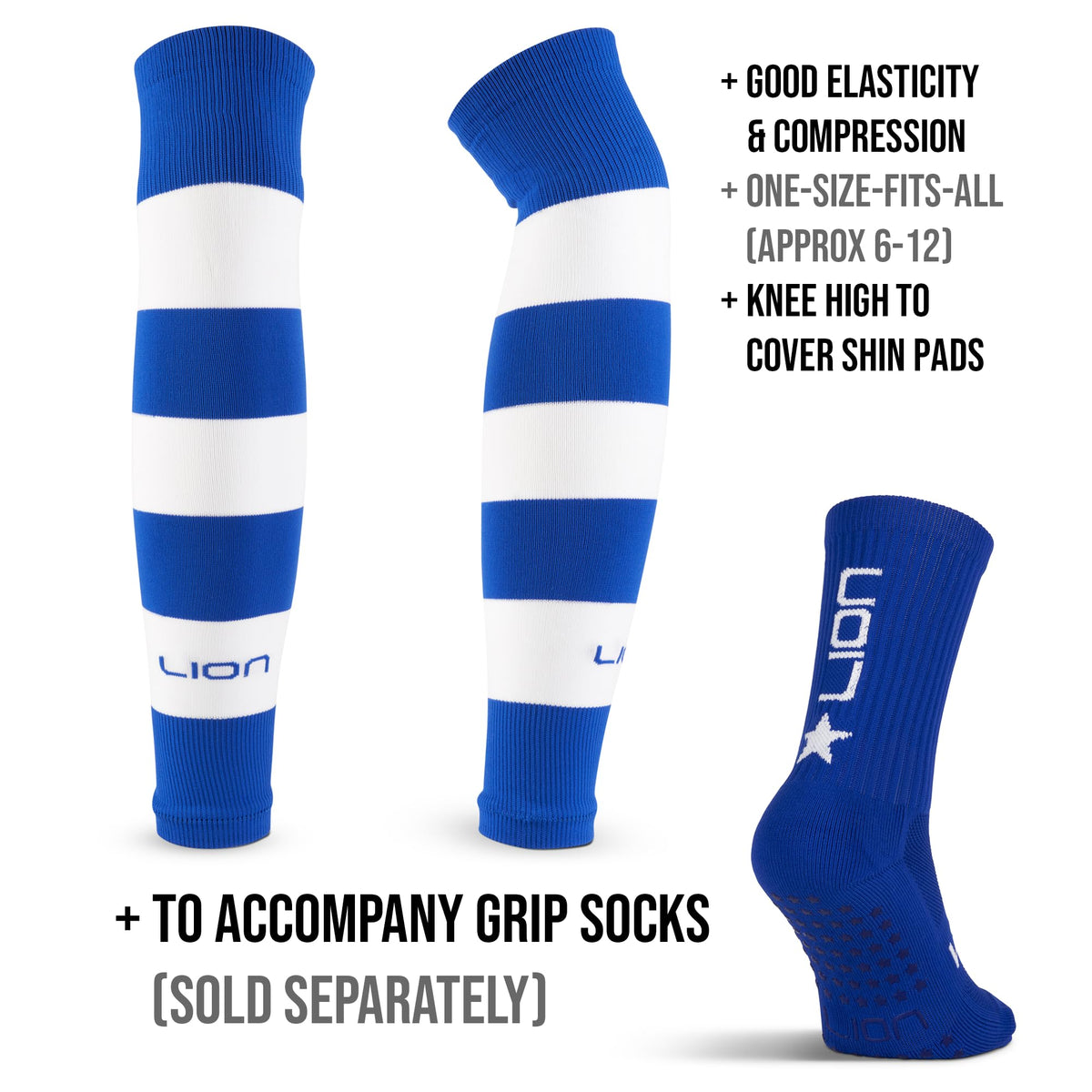 LION SPORTSWEAR Football Sock Sleeves To Accompany Grip Socks - Fits Over Calf/Shin Pads - Variety Of Colors To Match Your Team Kit