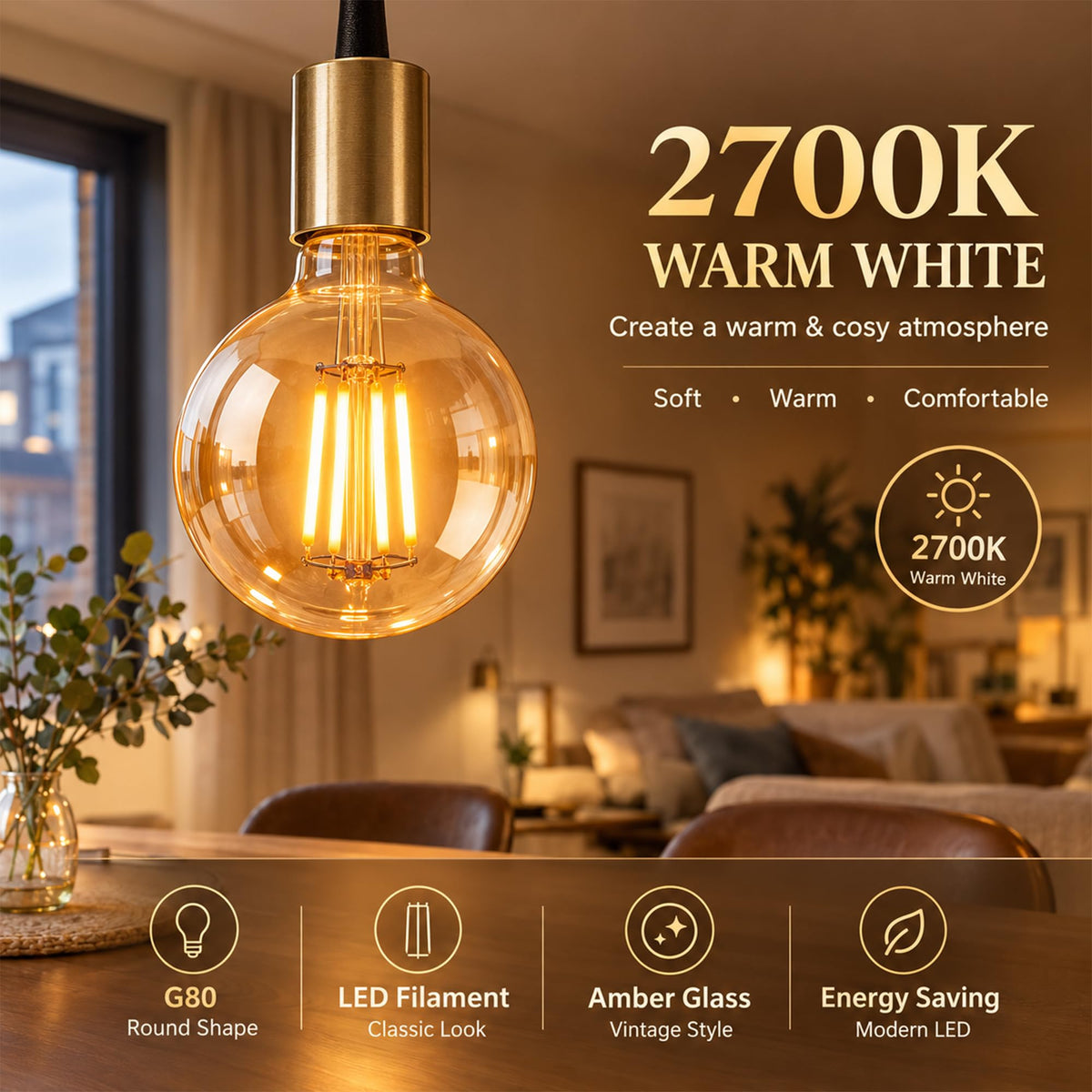 YOUDIAN E27 LED Edison Screw Bulb,Vintage Light Bulb ST64 4W(Pack of 2)