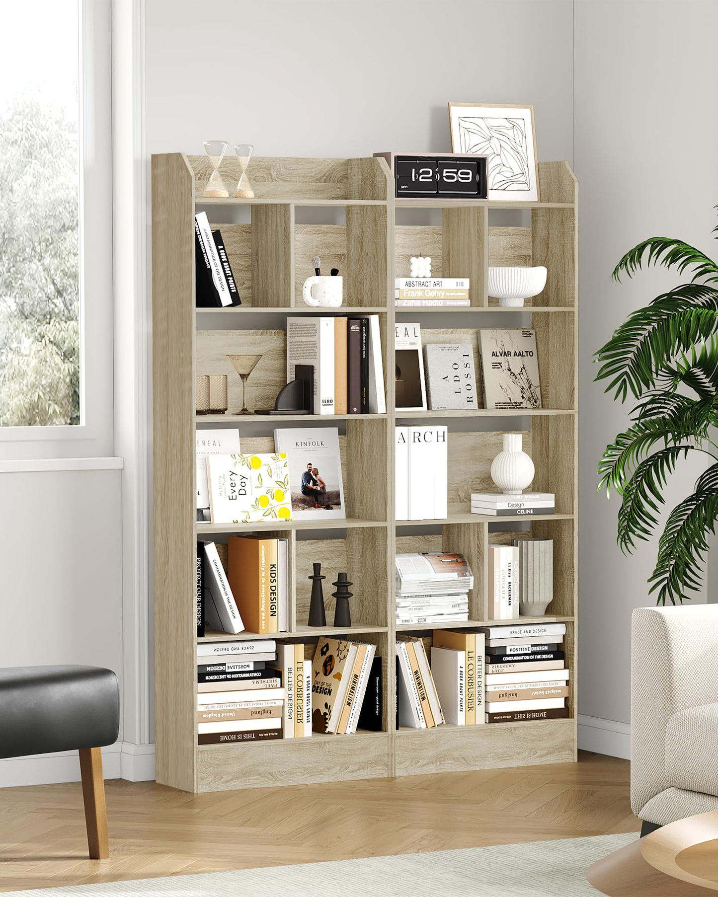 Hzuaneri 6-Tier Bookcase, Bookshelf with 8 Adjustable Storage Shelf Unit, White Bookcase for Living Room, Home Office, Bedroom, Study, 24 x 60 x 199 cm, White, BC11703X