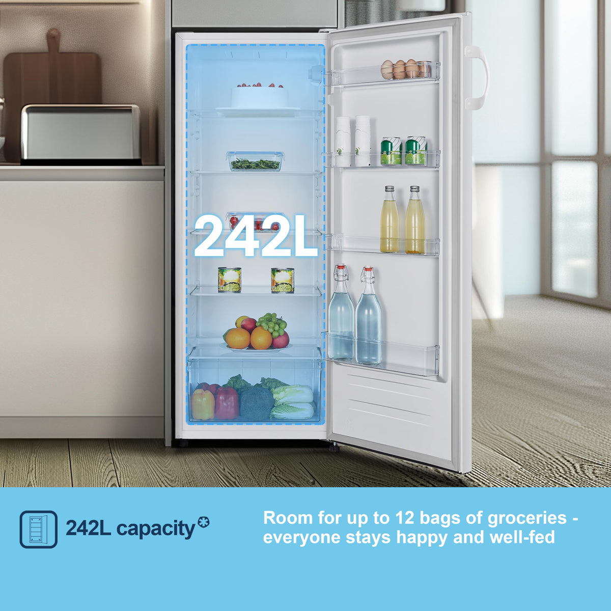 Fridgemaster MTZ55153E Freestanding Upright Freezer, 165 Litres, 143 cm Tall, 4 Star Freezer Rating, 55cm width, E Rated in White