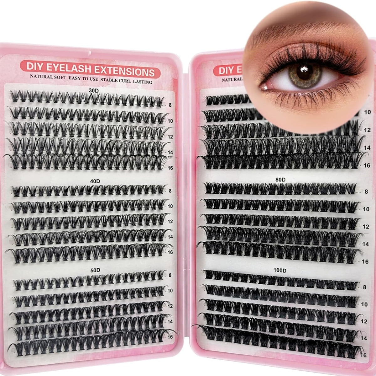 KEYRI 580 Pieces Individual Eyelashes 30-100D Cluster Lashes Kit