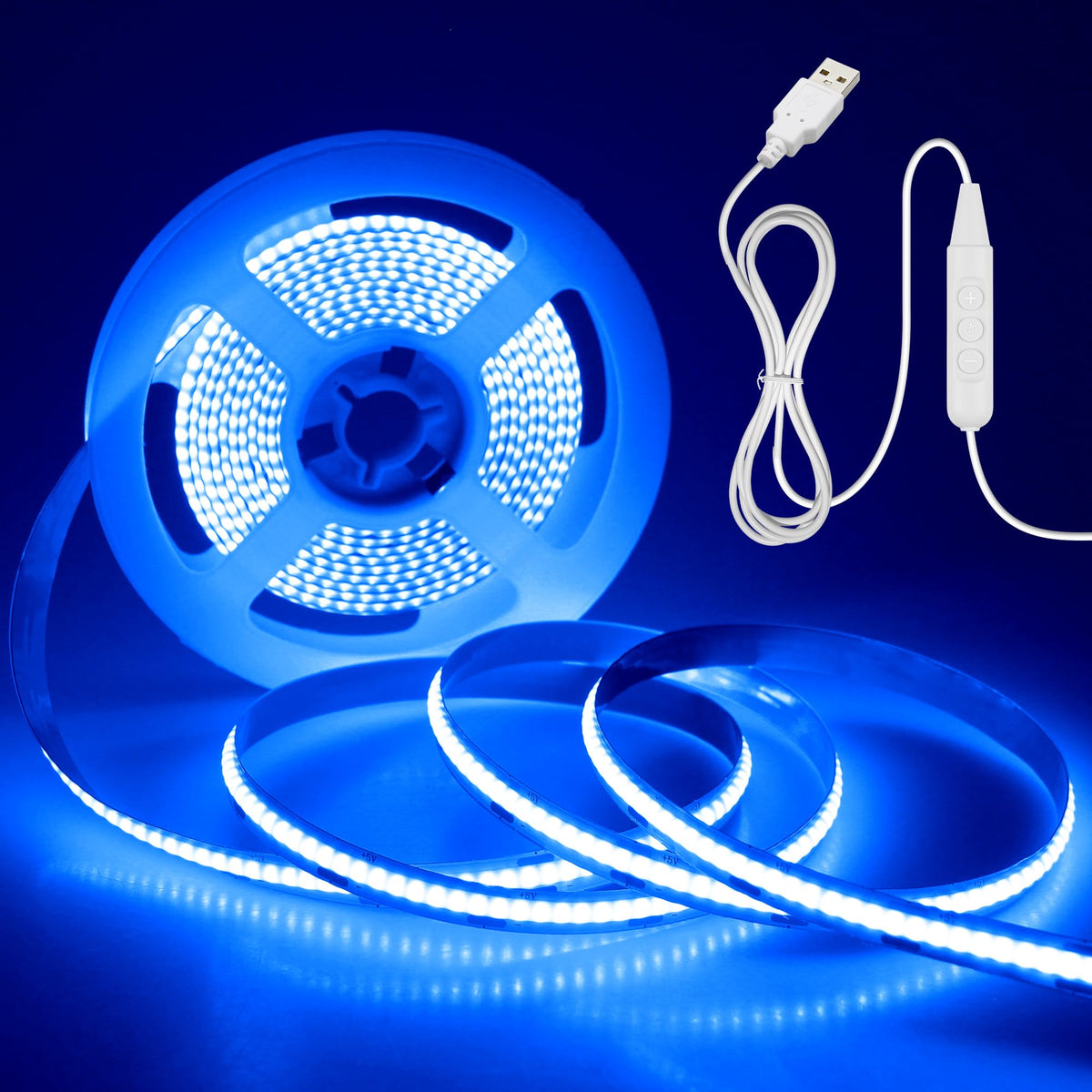 Aclorol 3M COB LED Strip Light Warm White 3000K 5V USB Flexible LED Light Strip 8mm Width Dimmable CRI85+ Dotless Tape Light High Density 320LEDs/M for Bedroom Kitchen Under Cabinet Home Decor