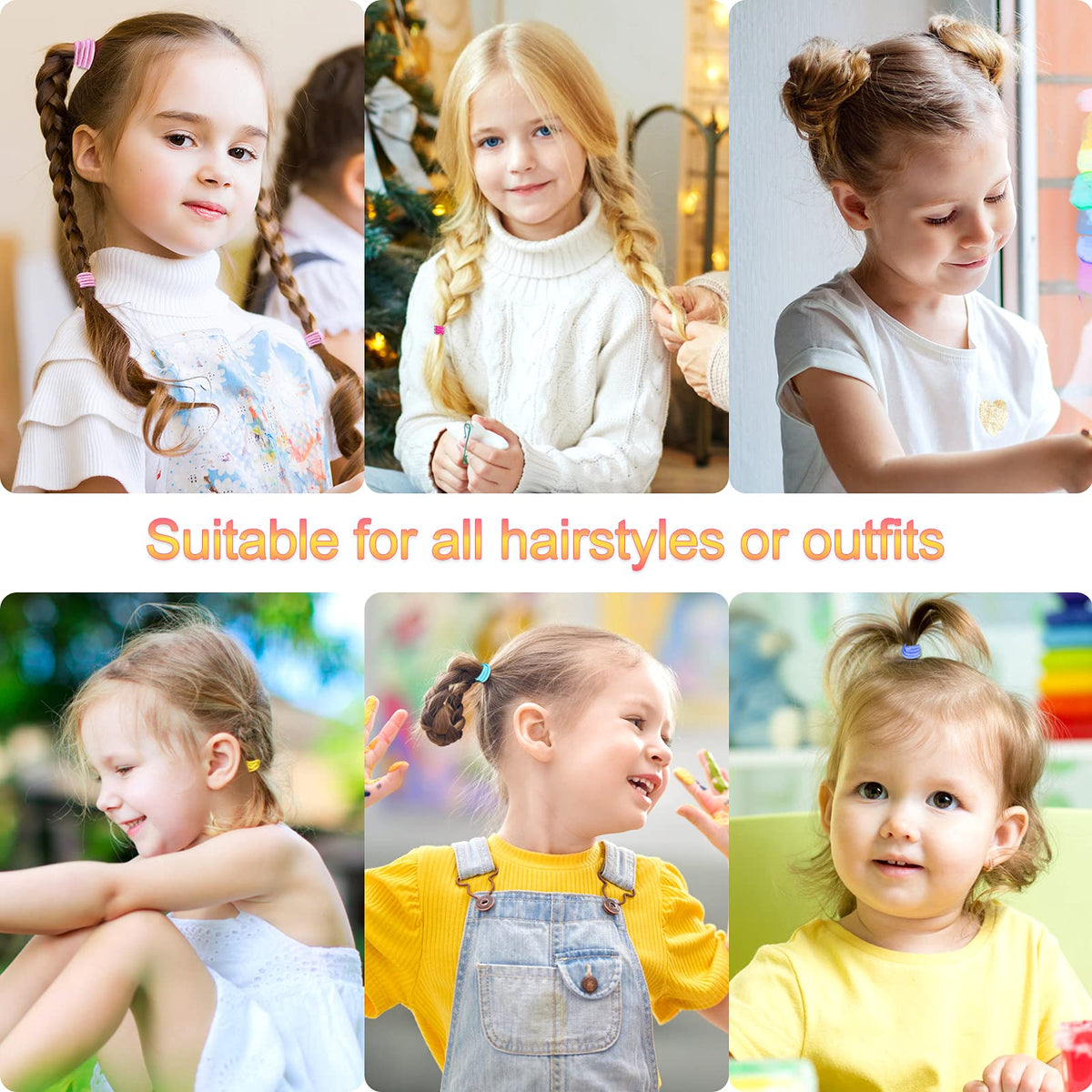 Hanyousheng 200 Pieces Hair Ties,Elastic Hairbands Ponytail Holders Hair Tie, Multicolor 2mm Hair Bands No Crease Hair Elastics Small Ponytail Holders Hair Accessories for Kids Girls Infants Toddlers