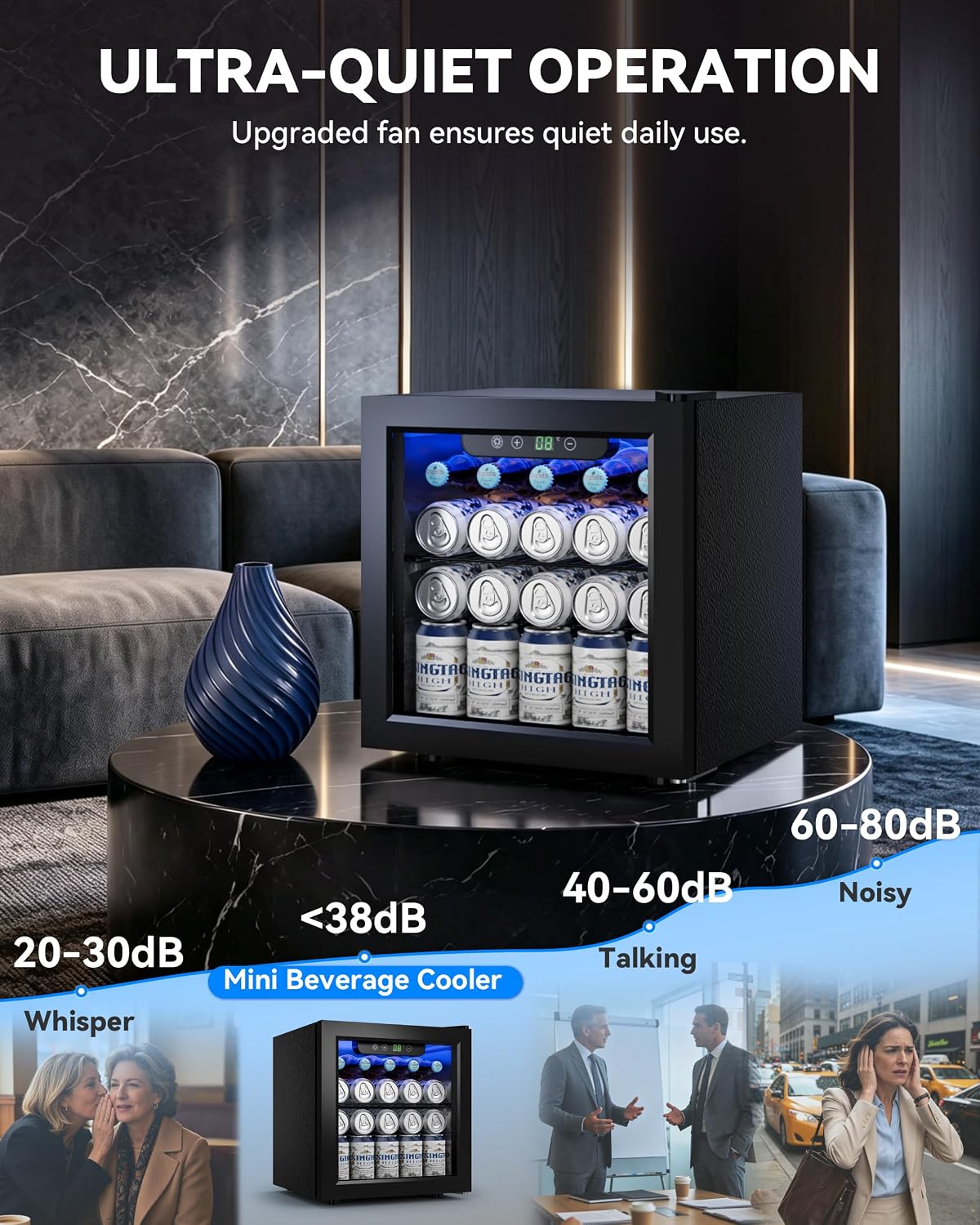 JUMMICO Compressor Beverage Cooler 36L 4-16°C Digital Display Black