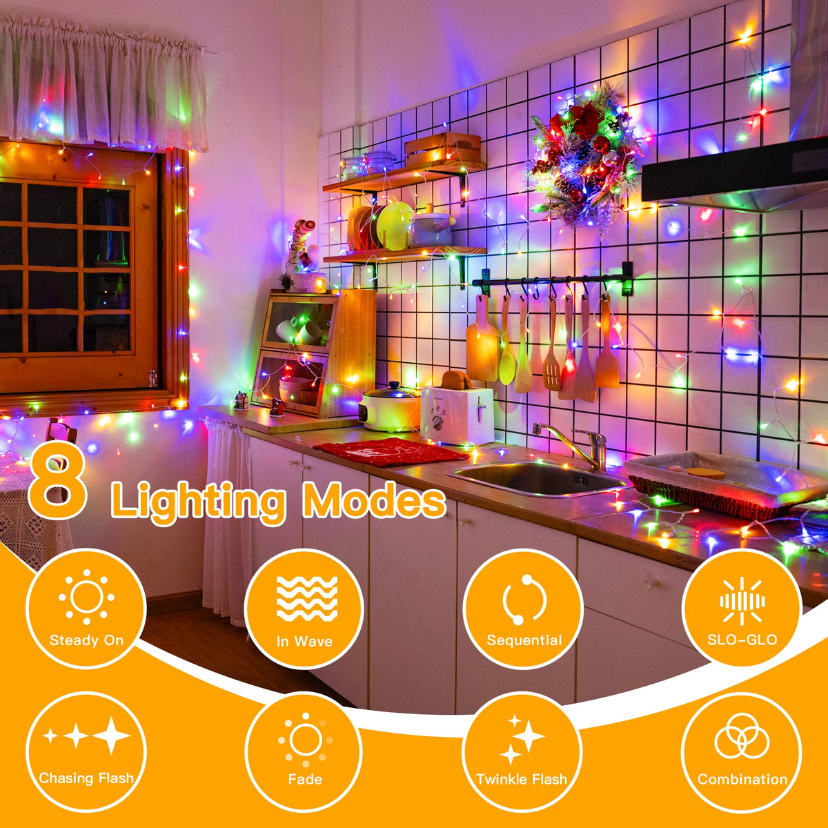 Ollny Fairy Lights Battery Operated, 10m 100 LEDs Bright Battery Powered String Lights, Cool White Outside Christmas Lights Waterproof with 8 Modes/Timer for Indoor Outdoor Bedroom Garden Decorations