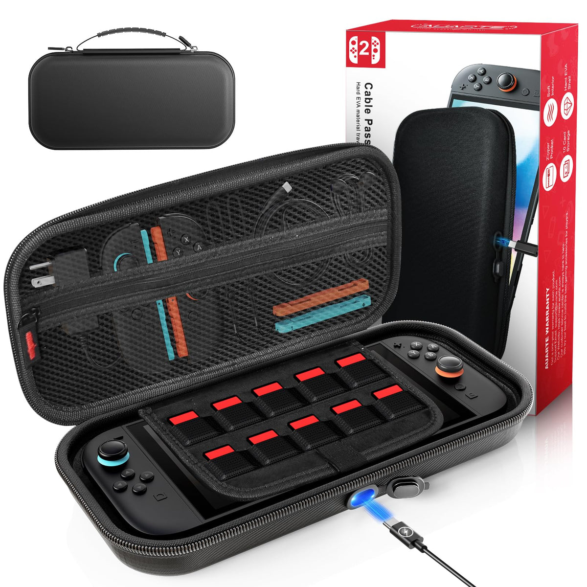 Case for Nintendo Switch 2, Travel Case with Charging Hole and 10 Game Card