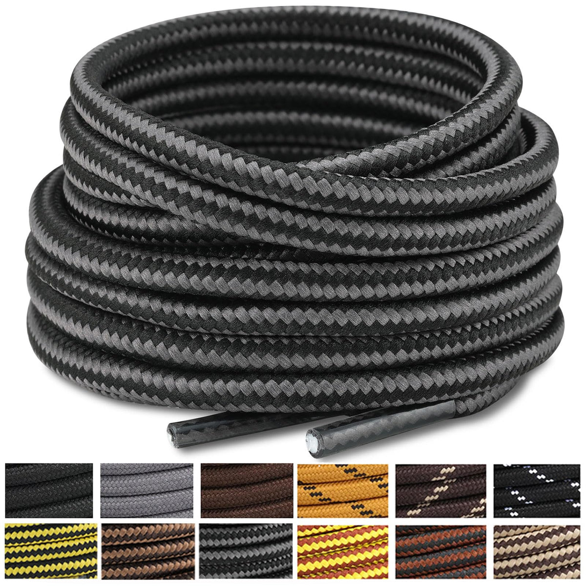 Stepace 2 Pairs Round Heavy Duty Boot Laces for Hiking and Work Boots