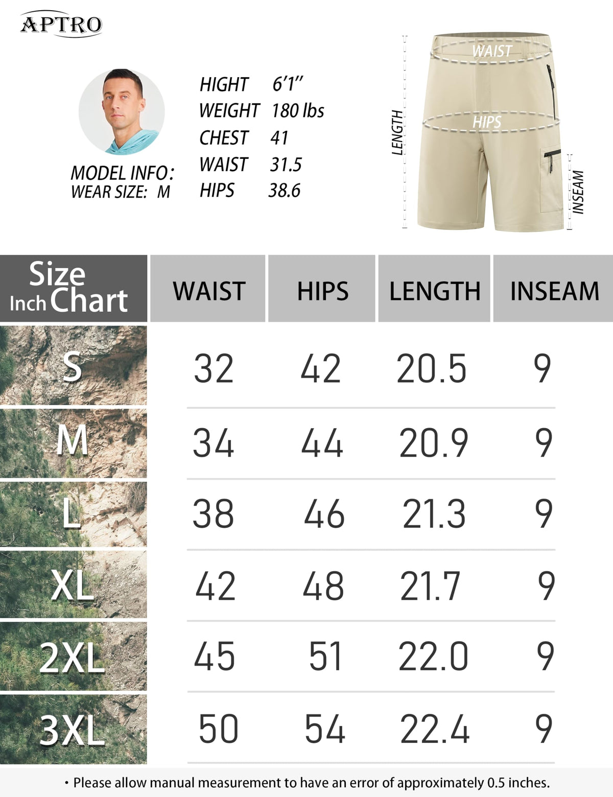 APTRO Mens Cargo Hiking Shorts Outdoor Lightweight Golf Casual Shorts for Men with 5 Zipper Pockets