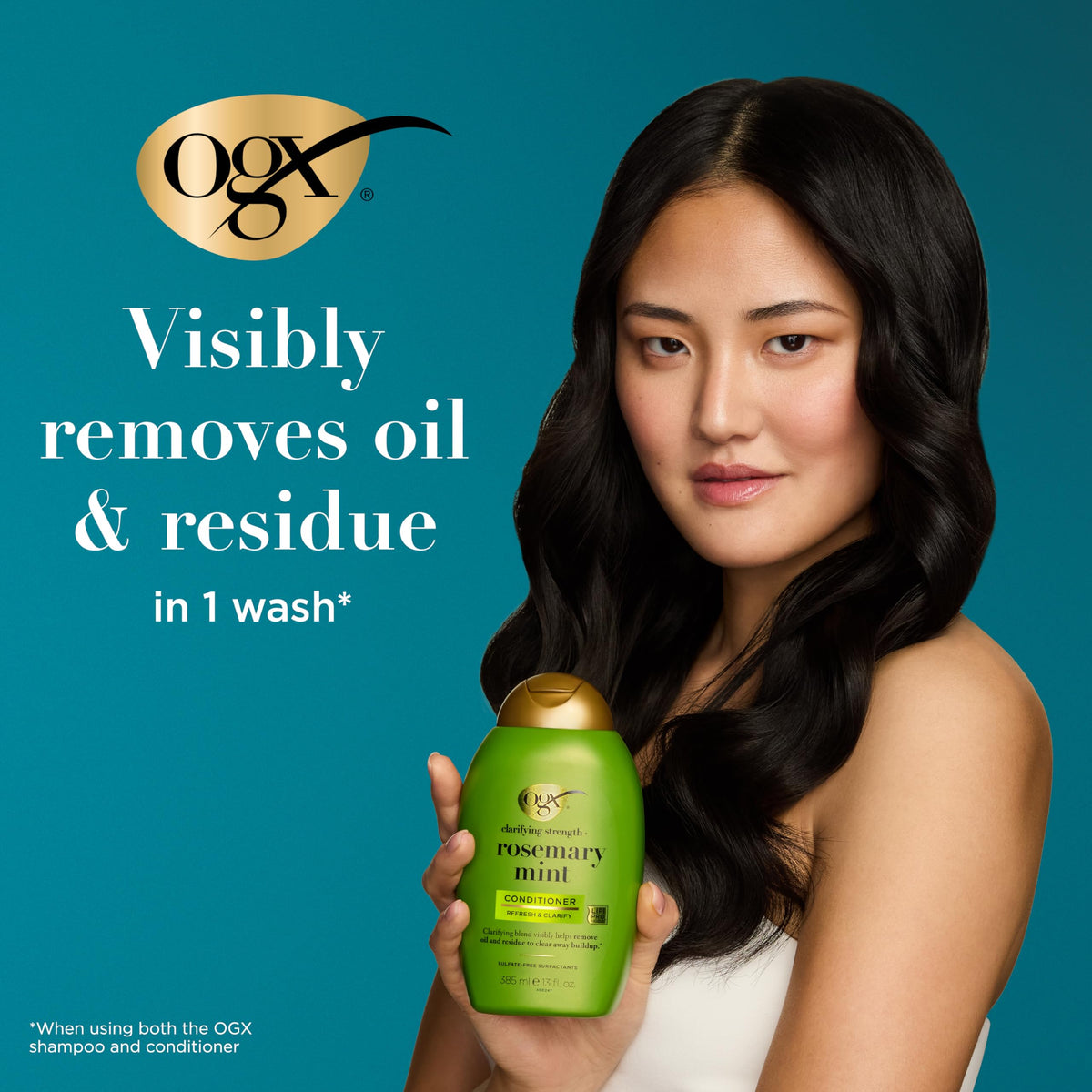 OGX Refreshing Scalp with Rosemary Mint Shampoo, Clarifying Blend to Remove Excess Oil and Residue, Clears Away Buildup, Sulfate Free, 385ml