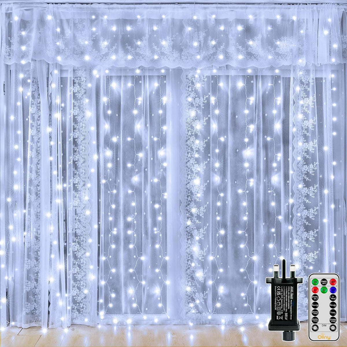 Ollny Curtain Fairy Lights, 300LED 3mx3m Waterfall Hanging String Lights