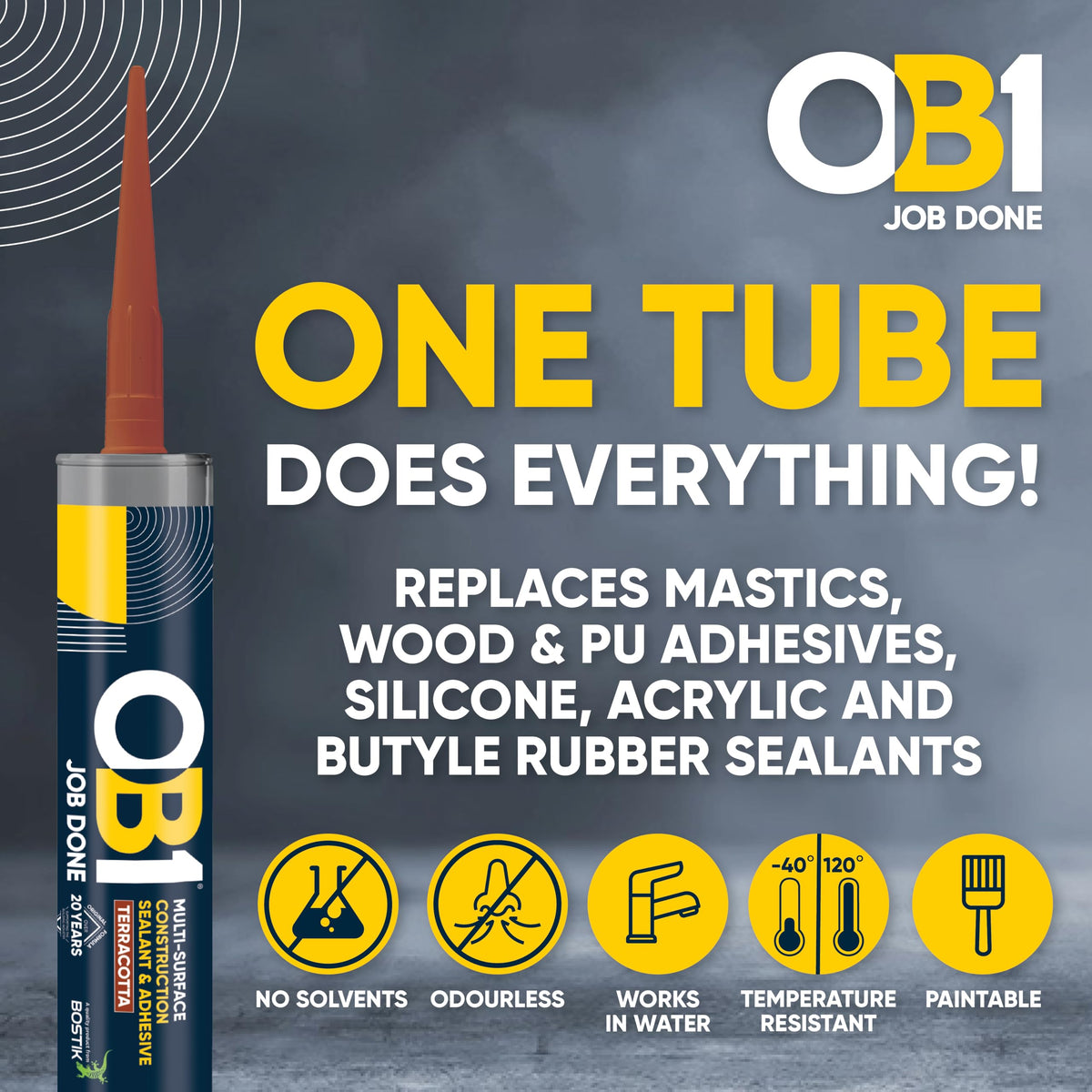 OB1 Clear Multi-Surface Construction Sealant & Adhesive, 290ml 2in1 formula