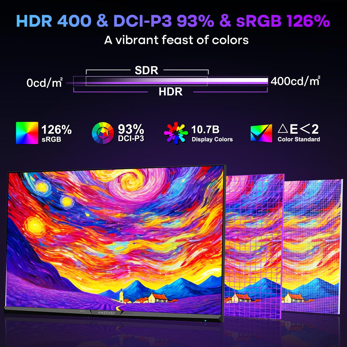 Amzfast 24 Inch 200Hz Gaming Monitor, FHD 1080P Fast IPS, 1ms MPRT, Adaptive Sync, AI-Crosshair, 110% sRGB, HDR, Low Blue Light, HDMI2.0&DP1.4, VESA75x75mm for PC Desktop Laptop PS5 Xbox, G24X1W