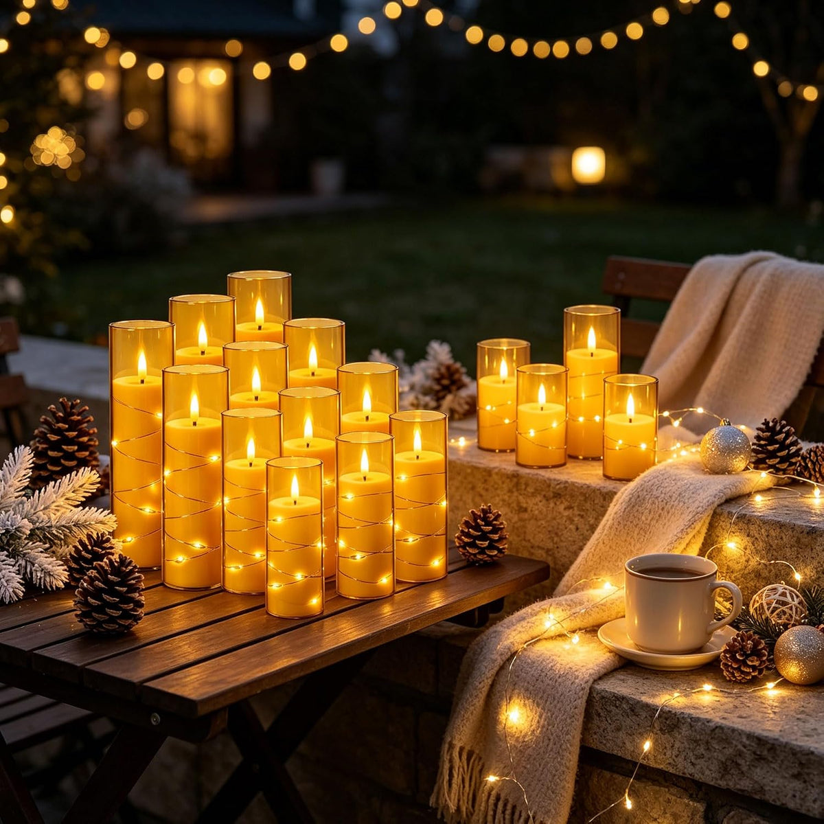 5 Pack Ivory Transparent Taper Candles, Black Wick Flickering Flameless LED Candles with Fairy Lights, Heat Resistant Reusable Plastic Candles, Remote Control, 14/14/16/18/20cm, Indoor Outdoor Decor