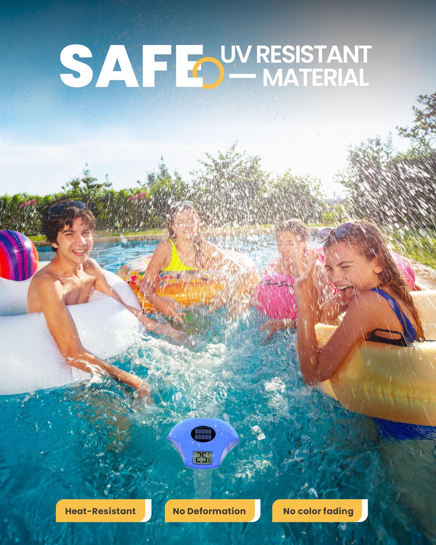 BALDR Solar Pool Thermometer Floating, with LCD Large Digital Display Easy to Read,IPX-8 Waterproof&Environment-Friendly Water Temperature Thermometer Suit for Swimming Pool, Ice Bath, Jacuzzi Hot Tub