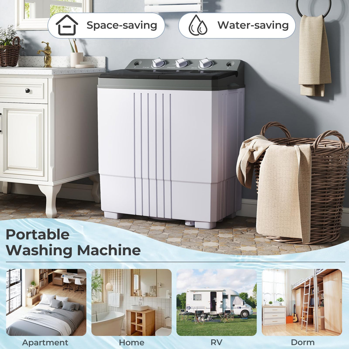 TANGZON Twin Tub Washing Machine, 8KG Portable Washing Machine Spin Dryer