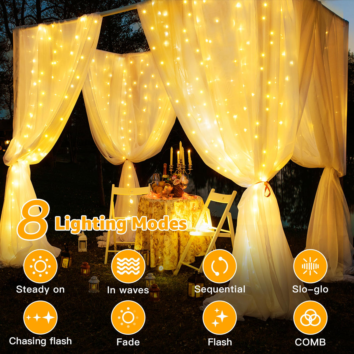 Ollny Curtain Fairy Lights, 200 LEDs 2mx2m Window String Lights Multicolour