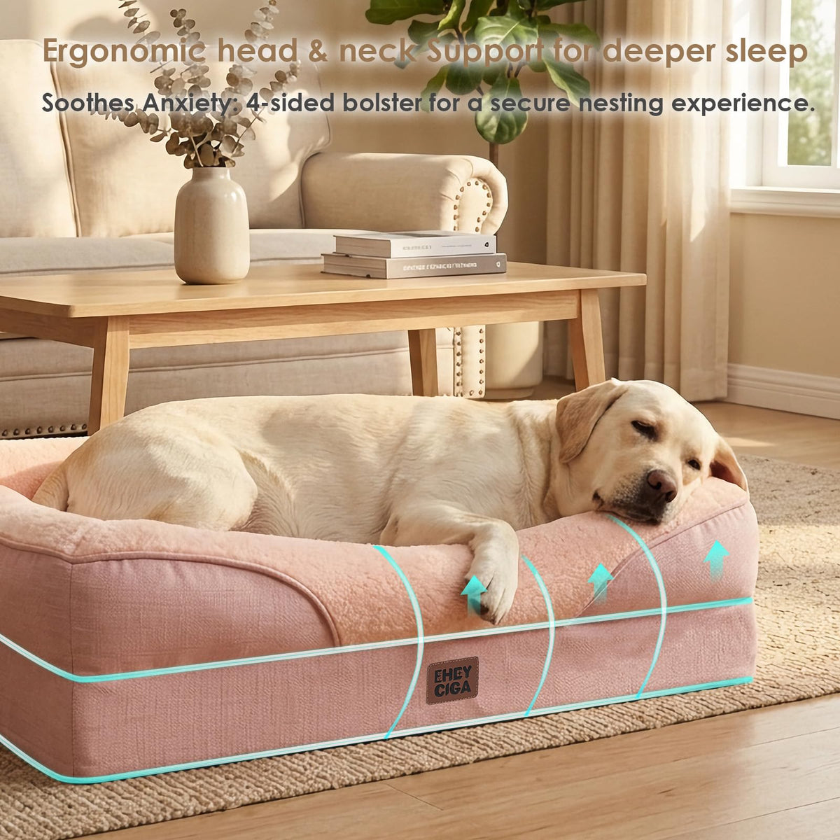 EHEYCIGA Memory Foam Orthopedic Dog Beds Large, 91x68x17cm, Dark Grey