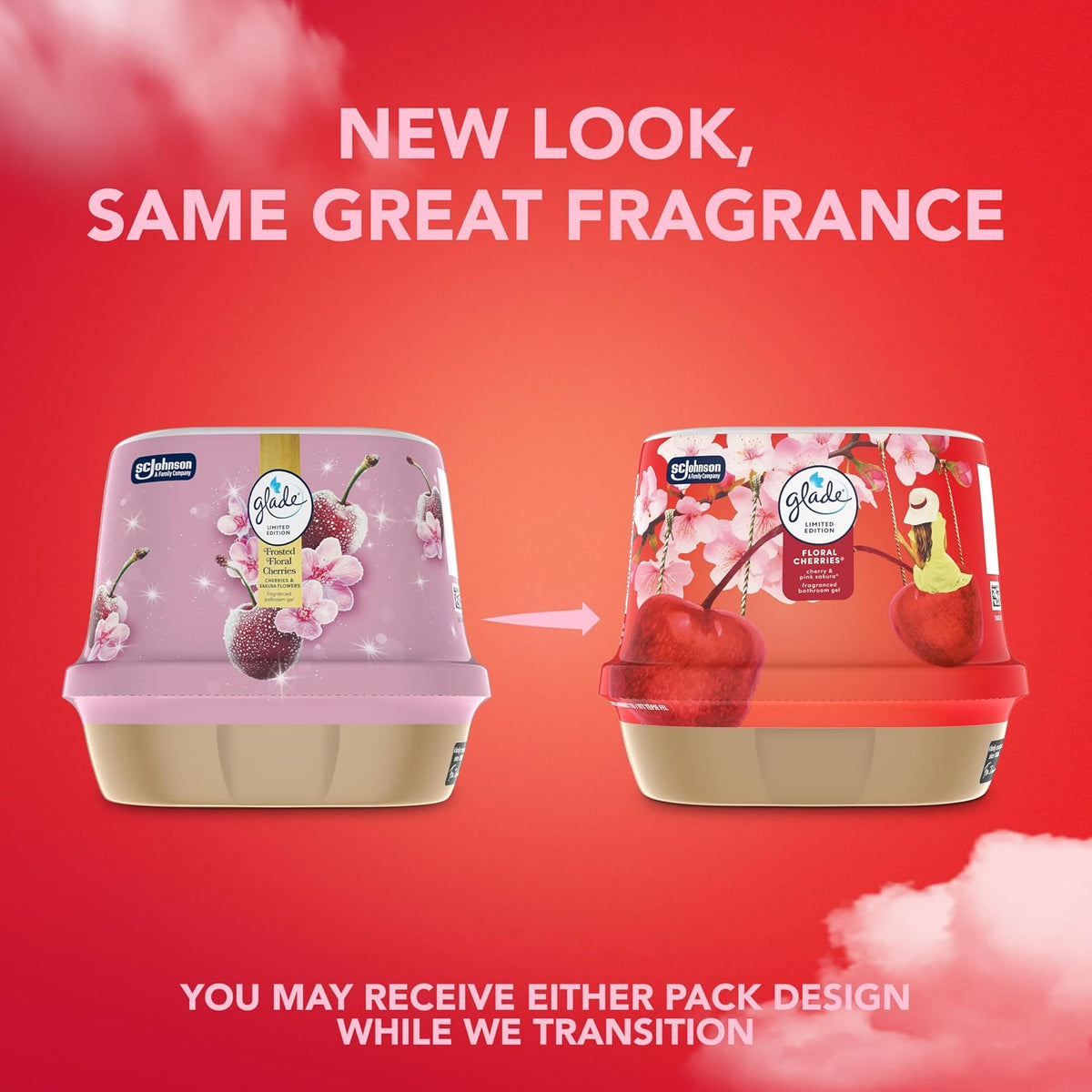 Glade Bathroom Gel Floral Cherries, Air Freshener Odour Eliminator, 180g