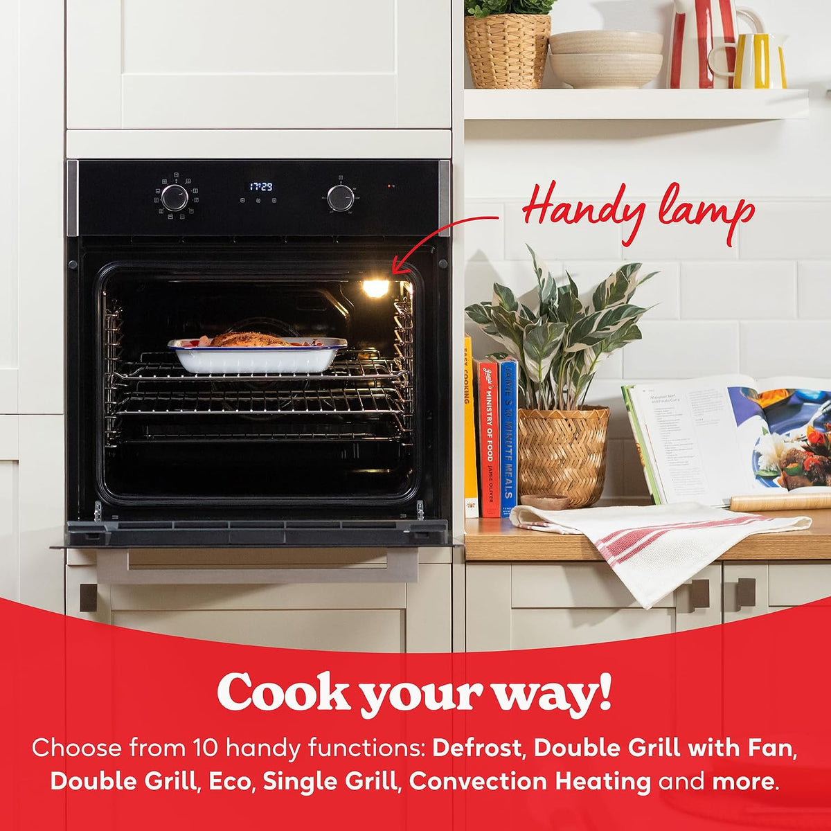 Russell Hobbs Built-in Multifunctional Electric Fan-Assisted Oven 70L in Black with 10 Functions, Double-Glazed Door, A Energy Rating, Grill Function, LED Clock & Timer, Easy-Clean Interior, RHEO7011B