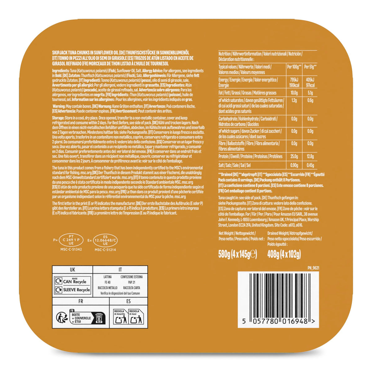 by Amazon MSC Skipjack Tuna Chunks in Spring Water, 4x145g