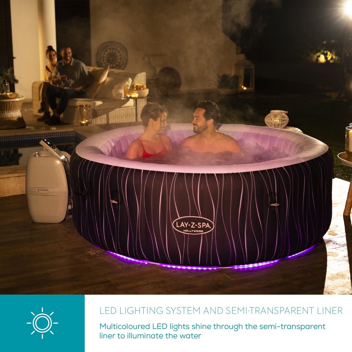 Lay-Z-Spa Paris Luxe AirJet Inflatable Hot Tub with 140 AirJets, LED Lighting System, FreezeShield, Energy-Saving Timer & Ultra-Durable TriTech Construction, Fits Up to 6 People