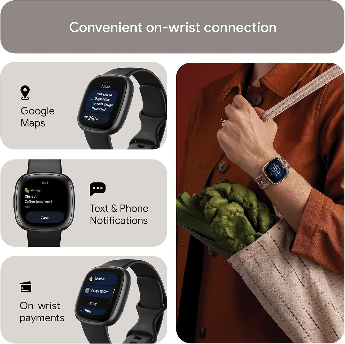 Fitbit Google Versa 4 Fitness Smartwatch with 3 Months Google Health Membership Included and up to 6 days battery life - compatible with iOS & Android, Black/Graphite Aluminium