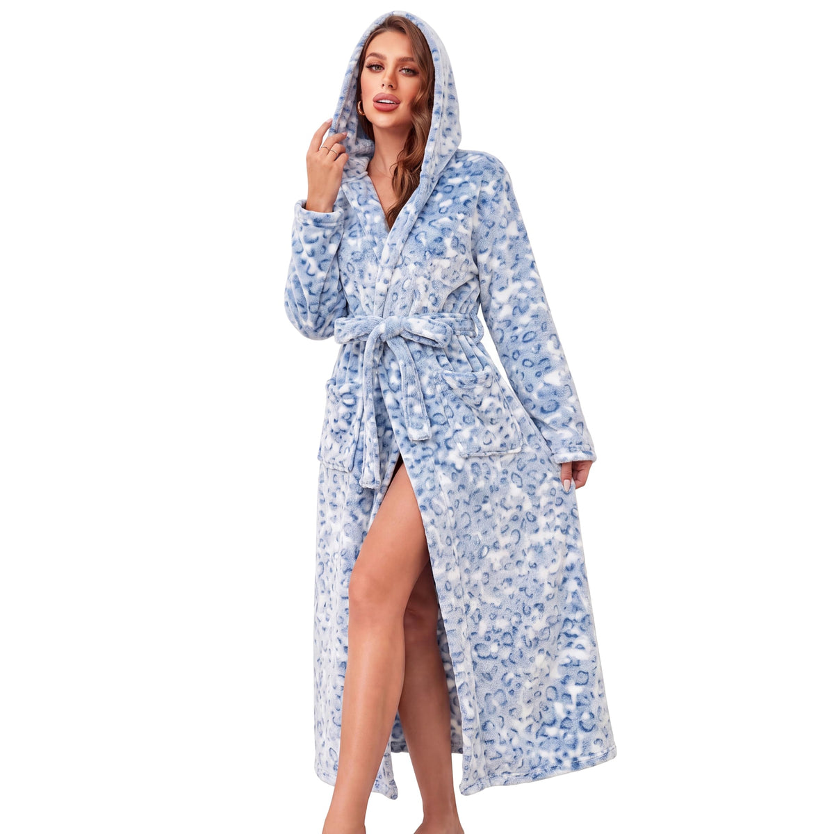 RONGTAI Womens Dressing Gown Fleece Plush Warm Long Hooded Robes