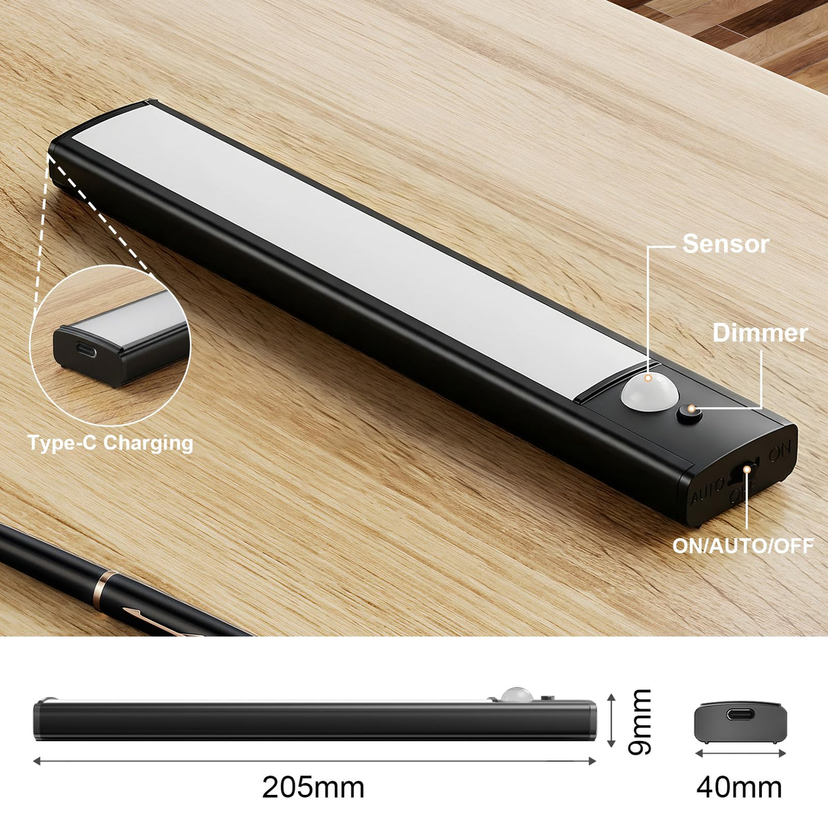 daphomeu 5 Pack Rechargeable Under Cupboard Kitchen Lights, 20CM Dimmable Warm Cabinet Light, LED Motion Sensor Lights Indoor, Magnetic Stick Light for Kitchen Shelf Stairs Wardrobe