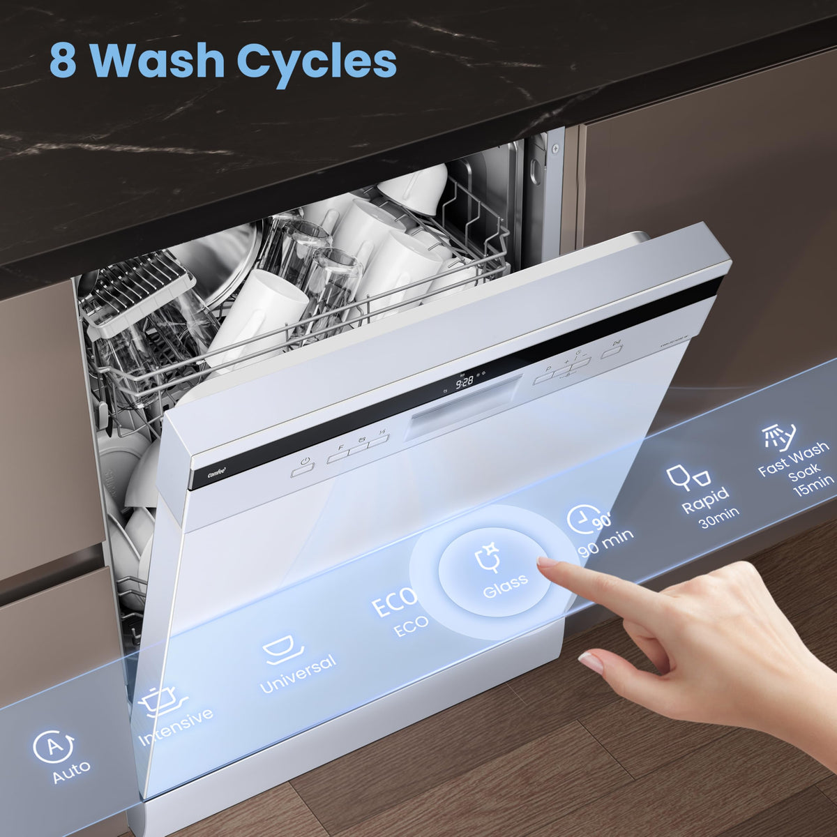 COMFEE' 60cm Freestanding Dishwasher, 14 Place Settings, Stainless Steel