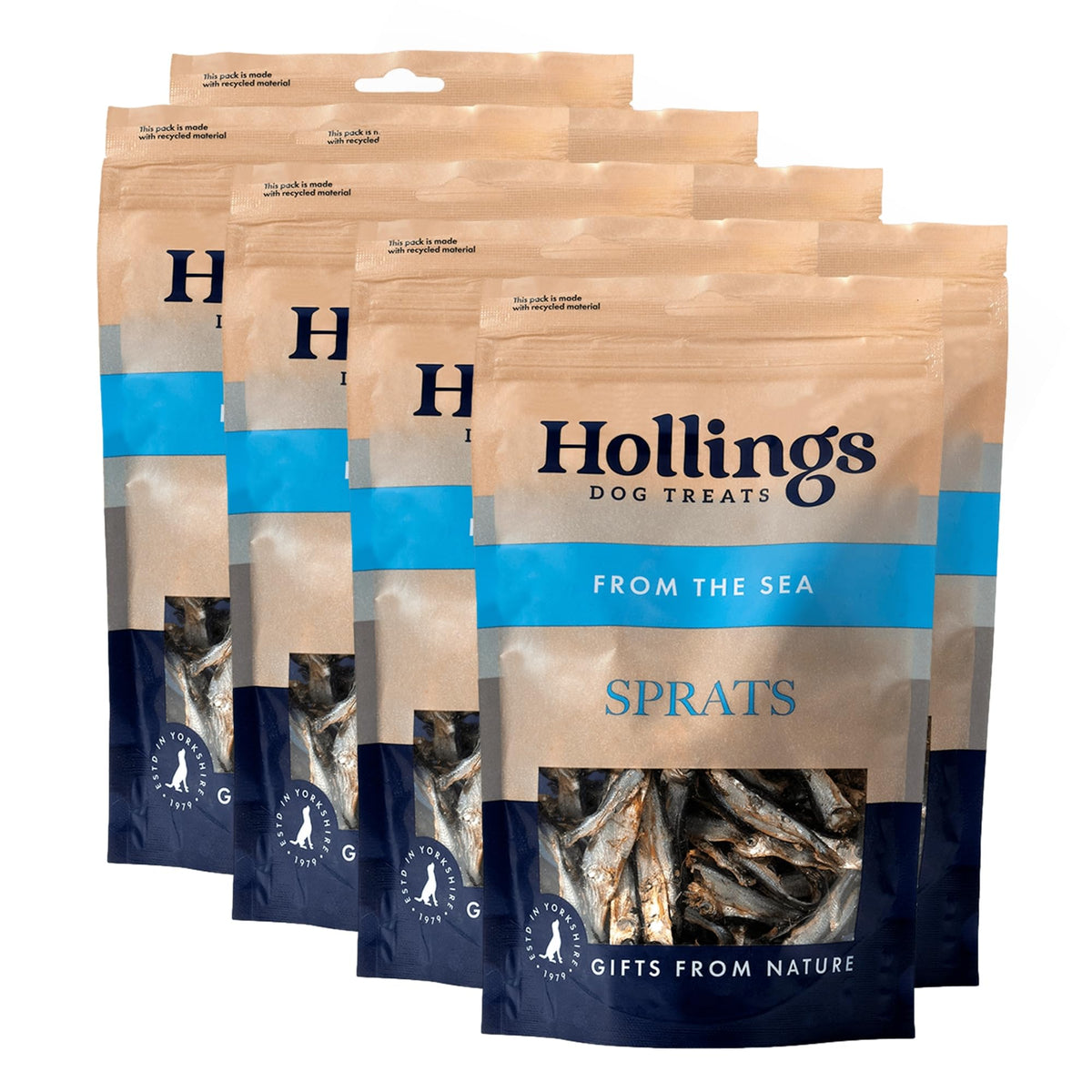Hollings Sprats Dog Treats, 100% Natural with Fresh Fish Air Dried Treats for Dogs, Hypoallergenic and Grain Free 100g (Pack of 10)