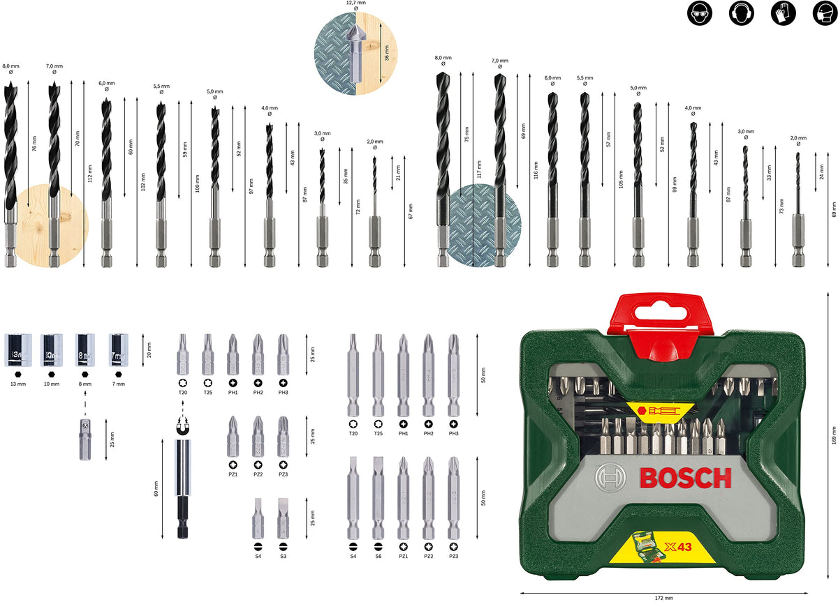 Bosch 34pc. X-Line Drill and Screwdriver Bit Set (for Wood, Masonary and Metal, Accessories Drill and Screwdriver)