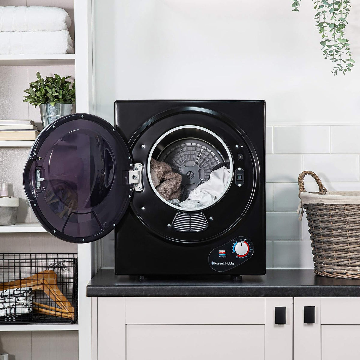 Russell Hobbs RH3VTD800 White 2.5kg Compact Mini Vented Tumble Dryer, Portable, Freestanding Table top Dryer with 3 Heat Settings small