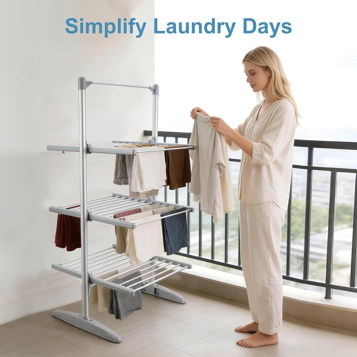 Electric 3 Tier Heated Airer XL Size with Cover Included, 36 Heated Bars Dryer Rack, Indoor Laundry Clothes Drying Horse, Portable Foldable