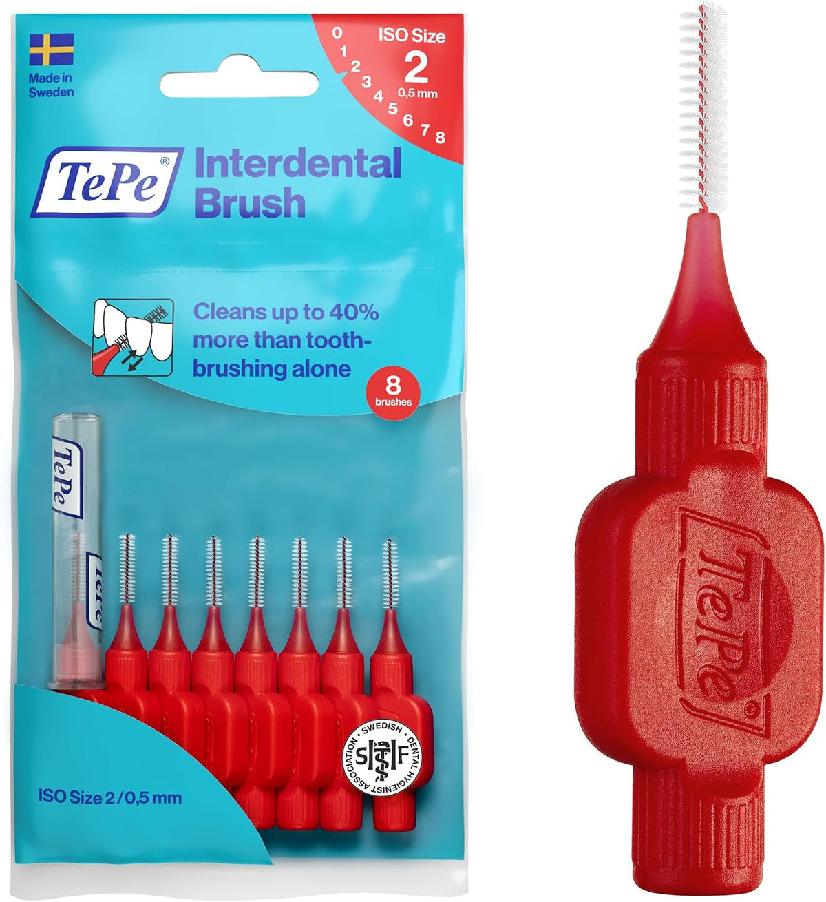 TePe Interdental Brush, Original, Red, 0.5mm/ISO 2, 8pcs