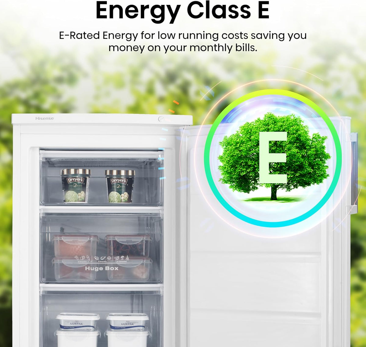 Hisense FV105D4BW21 56cm Under-Counter Freezer, 82-Litre Capacity, Reversible Door, 3 Freezer Drawers, White, E Rated