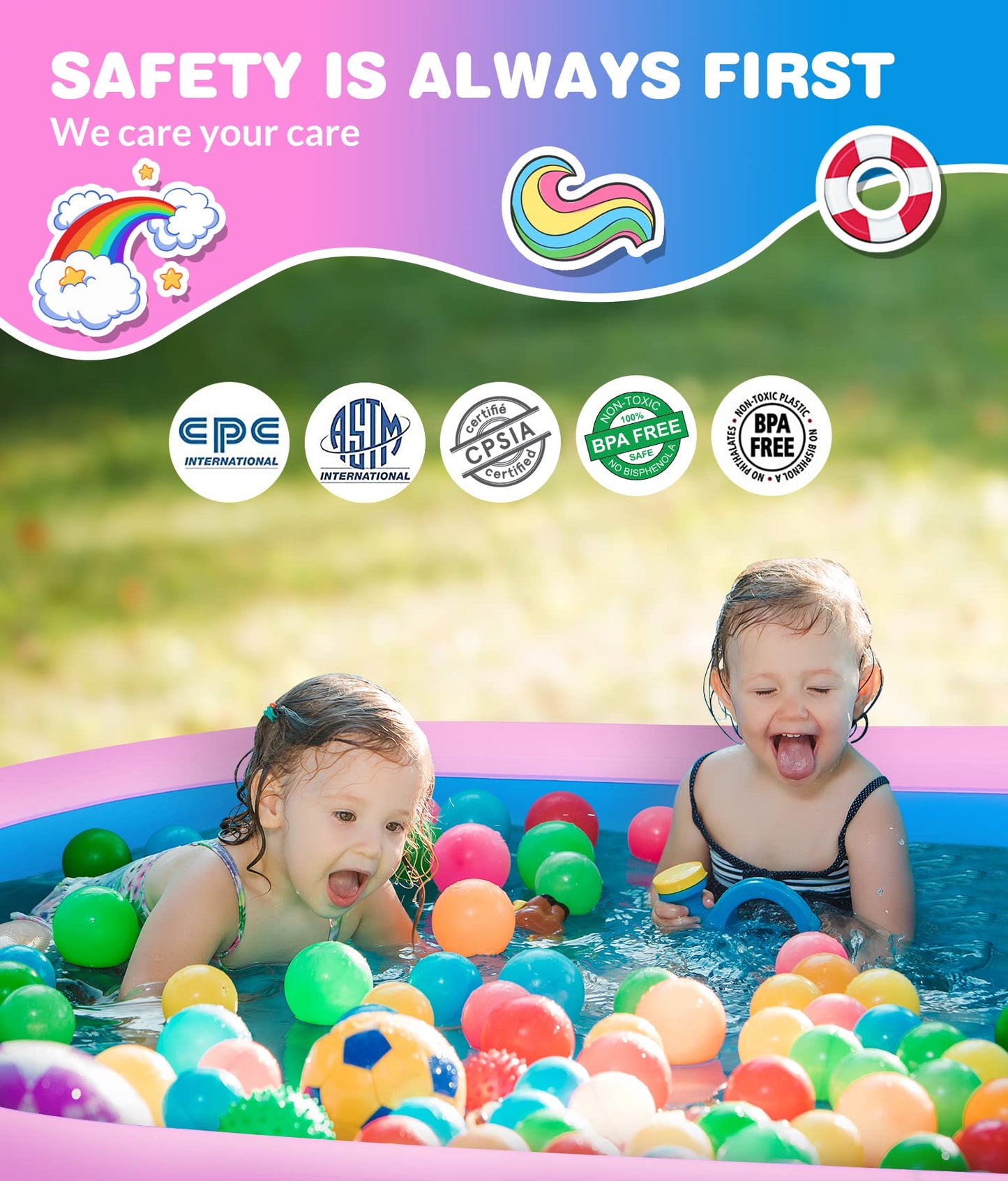 COOLJOYA Inflatable Pool | Splash Spray Paddling Pool Sprinkler Pad | Paddling Pool for Kids Toddlers | Swimming Pool Toy Gifts 68 x 41 x 18 Inch (Unicorn)