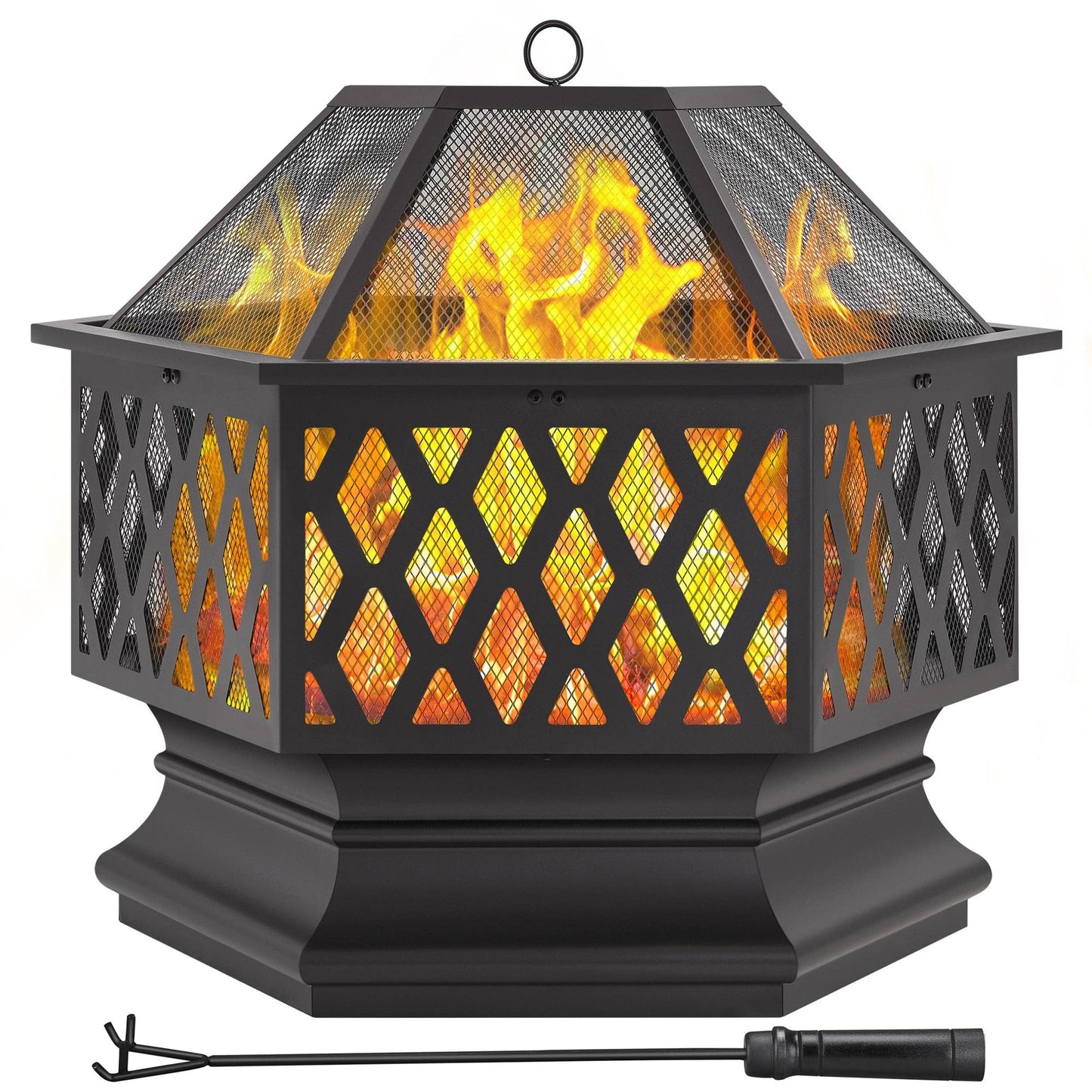 Yaheetech Fire Pit Heavy Duty Fire Bowl Large Fire Pit with Mesh Poker for Outside Patio Heater/Camping Bonfire/Garden/Backyard/Poolside, Hexagon Shaped, Black