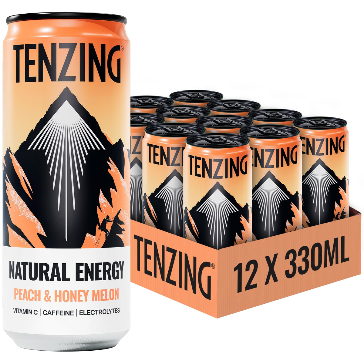 TENZING Natural Energy Drink, Plant Based, Vegan, & Gluten Free, +BCAA, Apple & Seaberry, 330ml (Pack of 12) - Packaging may vary