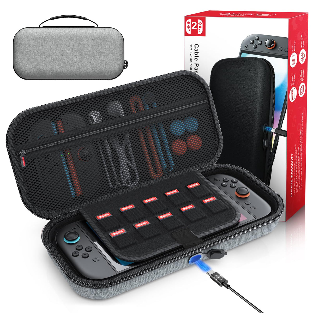 Case for Nintendo Switch 2, Travel Case with Charging Hole and 10 Game Card