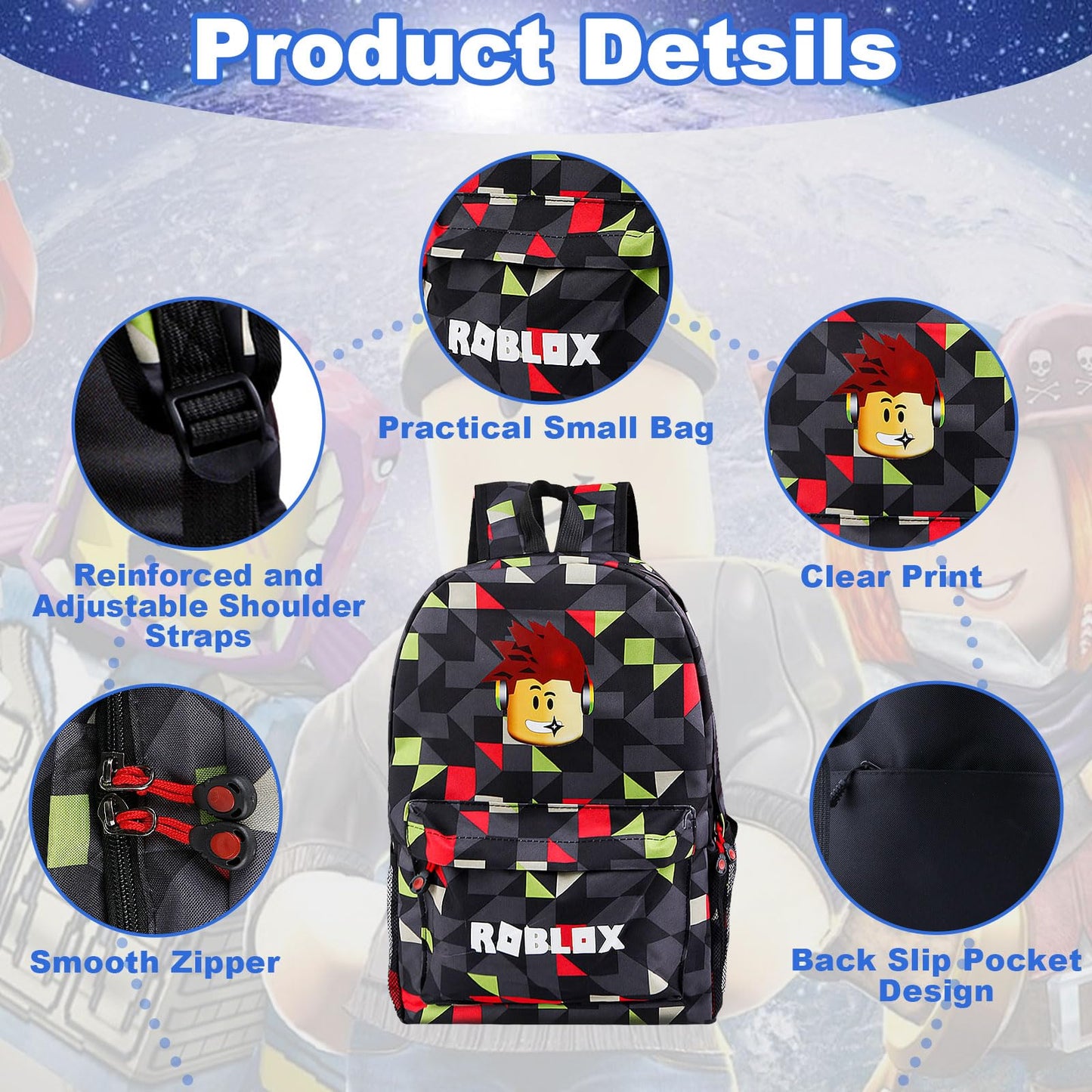 yumcute De-mn Backpack Kids, Teen Game School Bags, Children Primary Schoolbag, Children's School Backpack, 17 Inch Large Capacity Travel Rucksack Waterproof Boys Girls Book Bags for Aged 3-12 Years
