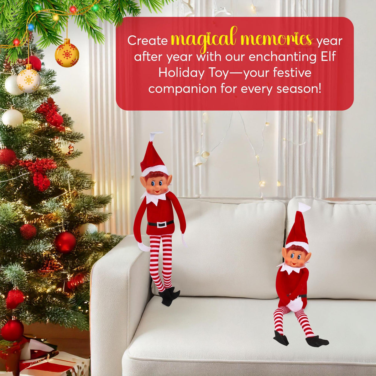 Elves Behavin' Badly Charming Red Long Leg Soft Body Vinylface Girl Elf with Hat - 30 cm (1 Pc.) - Premium Quality Plush Toy - Perfect For Holiday Decor & Gift-giving