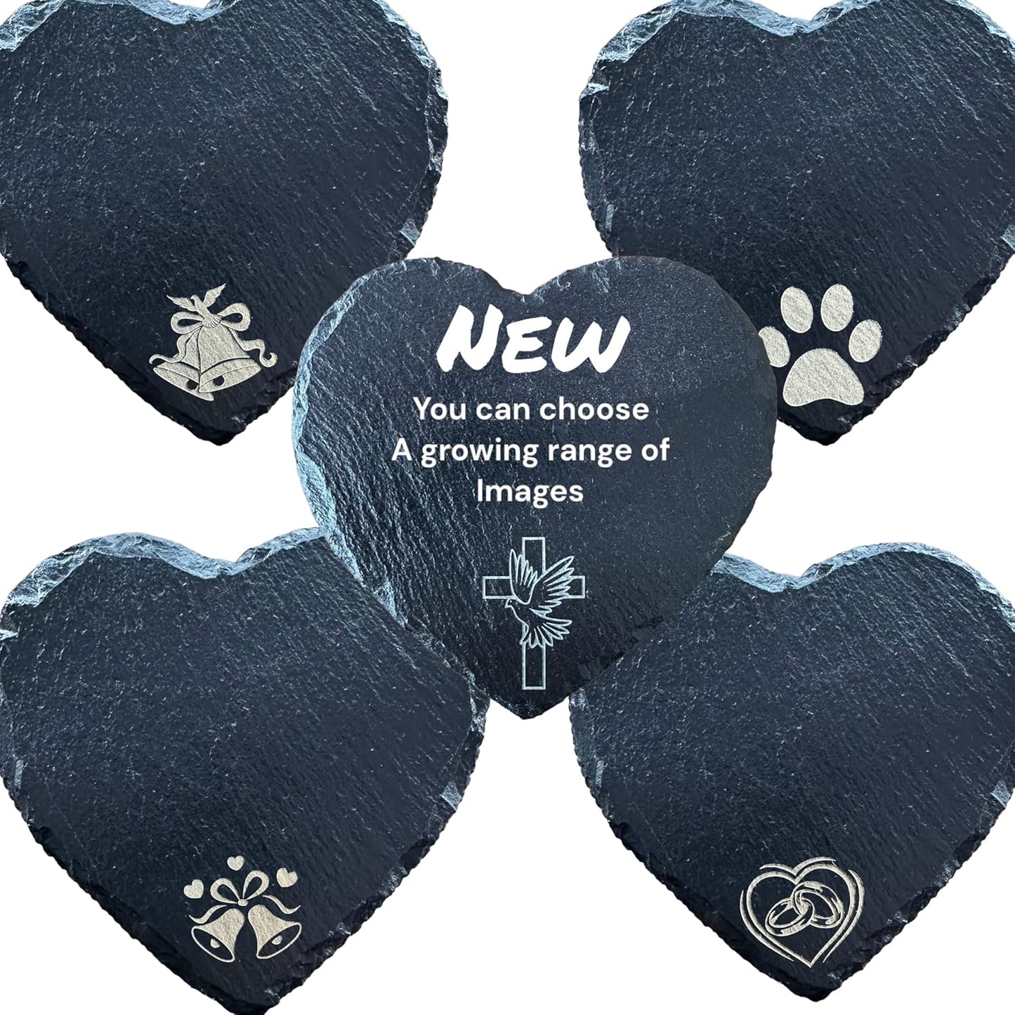 Personalised Engraved Heart Shape Slate Coaster/Placemat - Any Engraving - Optional Image- Hand Finished in UK 11cm or 25cm