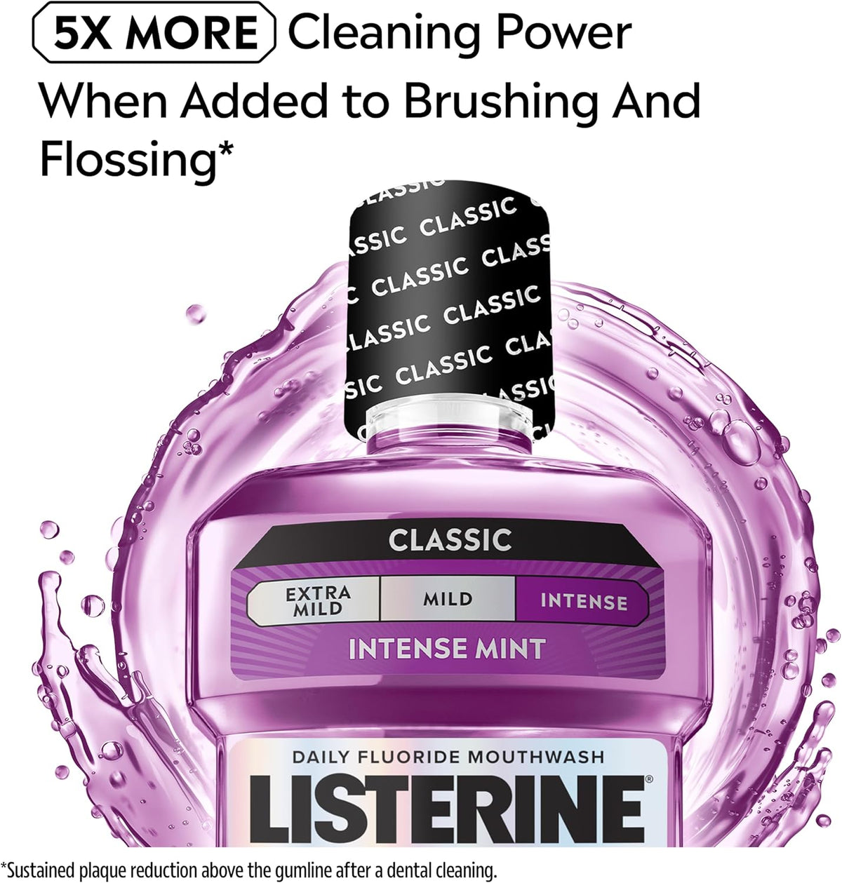 Listerine Total Care Intense Taste Classic Antibacterial Mouthwash (500ml), Fresh Mint Blast Flavour with 6-in-1 Benefits, Helps Reduce Plaque and Freshens Breath