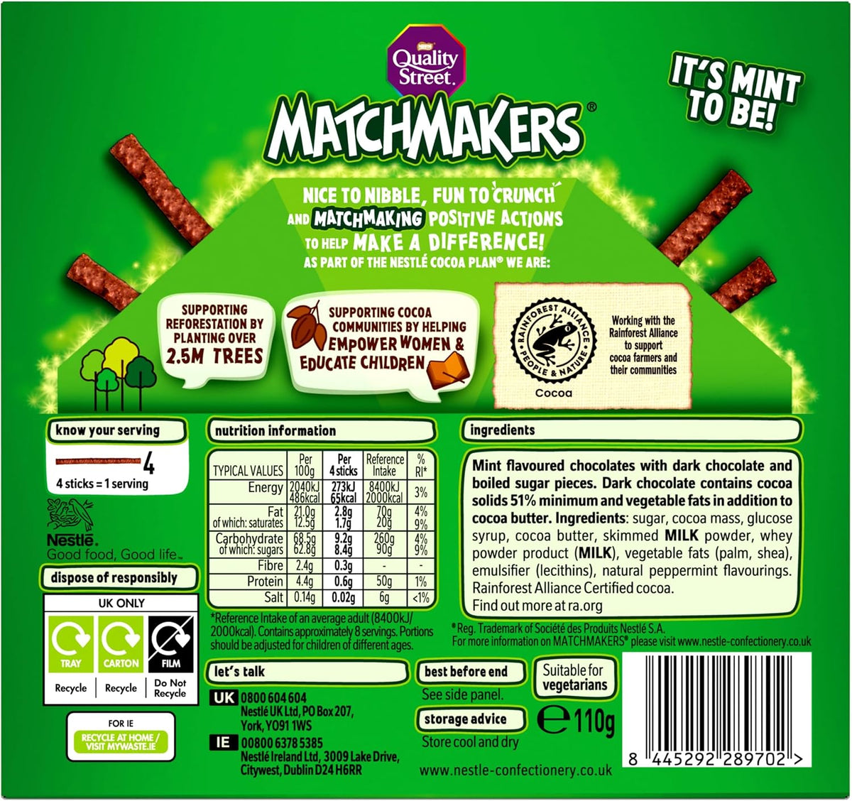 Quality Street Matchmakers Cool Mint Chocolate Box 110g | Pack of 1