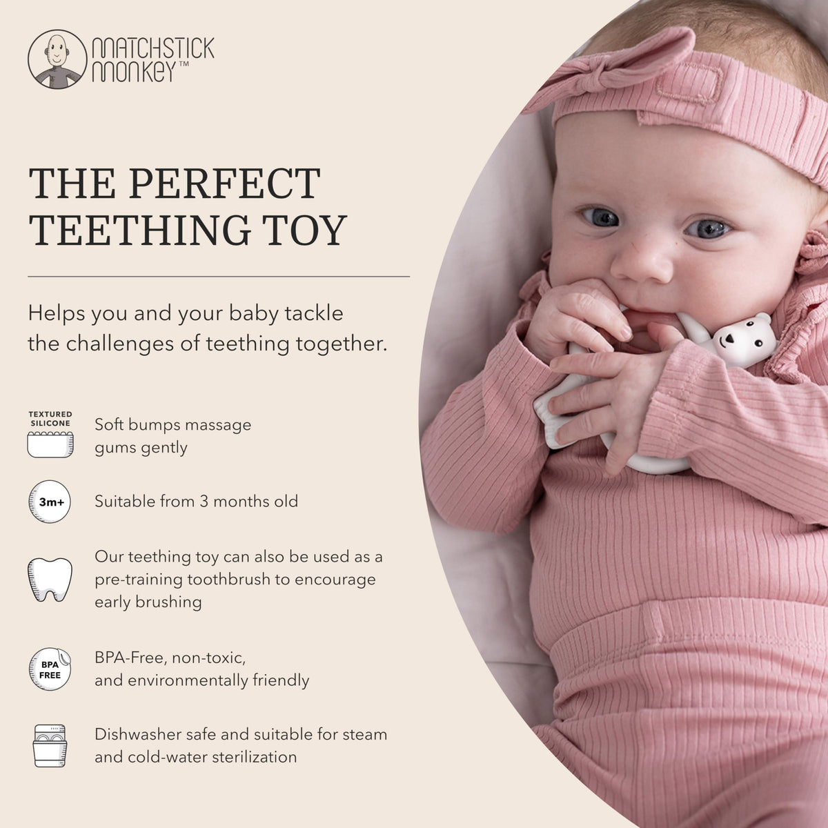 Matchstick Monkey, Antimicrobial Silicone Teether & Gel Applicator, Easy To Grip, BPA Free, 3 Months Old+, 11 cm, Gigi Giraffe, Pack of 1