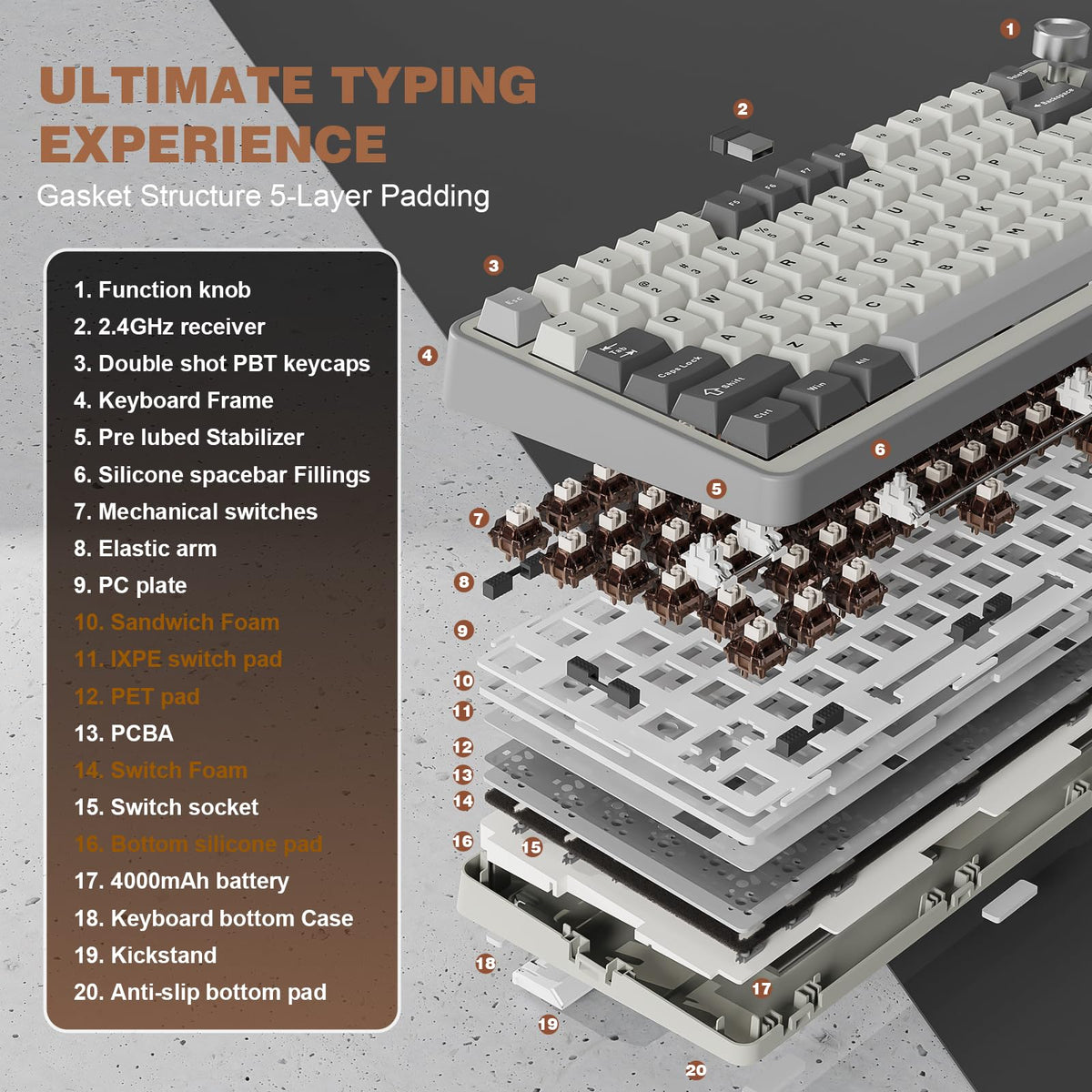 YUNZII B75 PRO 75% Wireless Mechanical Keyboard (Black Heart,Cocoa Switch)