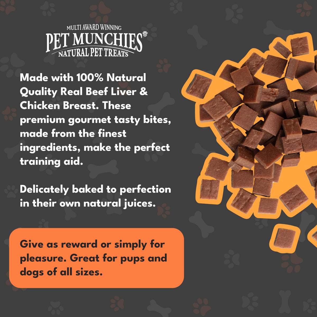 Pet Munchies Venison & Beef Liver Dog Training Treats, Grain Free Tasty Bites with Natural Real Meat, Low in Fat 50g