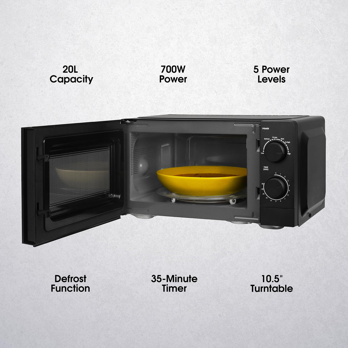 Abode Touch Control Microwave 20 Litre Black Digital 700W with Clock & Timer, 5 Auto Cook Settings & Defrost, 10 Power Levels AMT2012B (Touch Control, Silver)