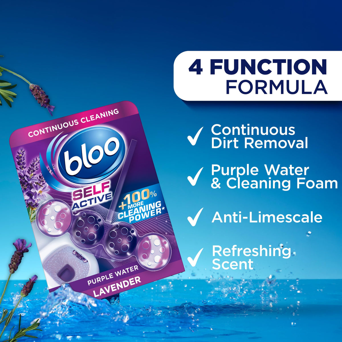 Bloo Self Active Single Toilet Rim Block and Bowl Cleaner with Flower. Hanging Toilet Bowl Cleaner Rim Block with 100% More Cleaning Power.