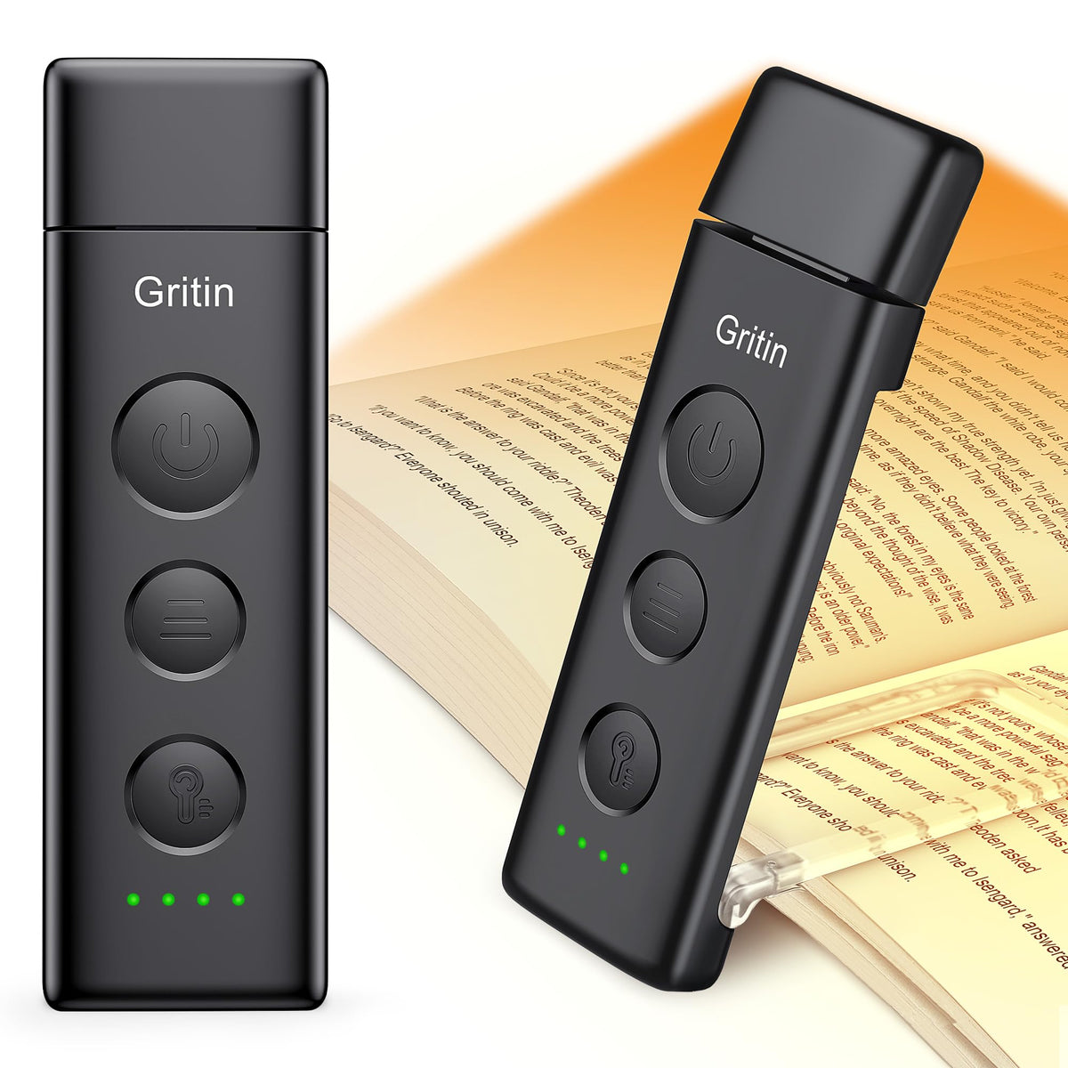 Gritin Book Light Rechargeable, Reading Light Lamp Clip on Book for Reading